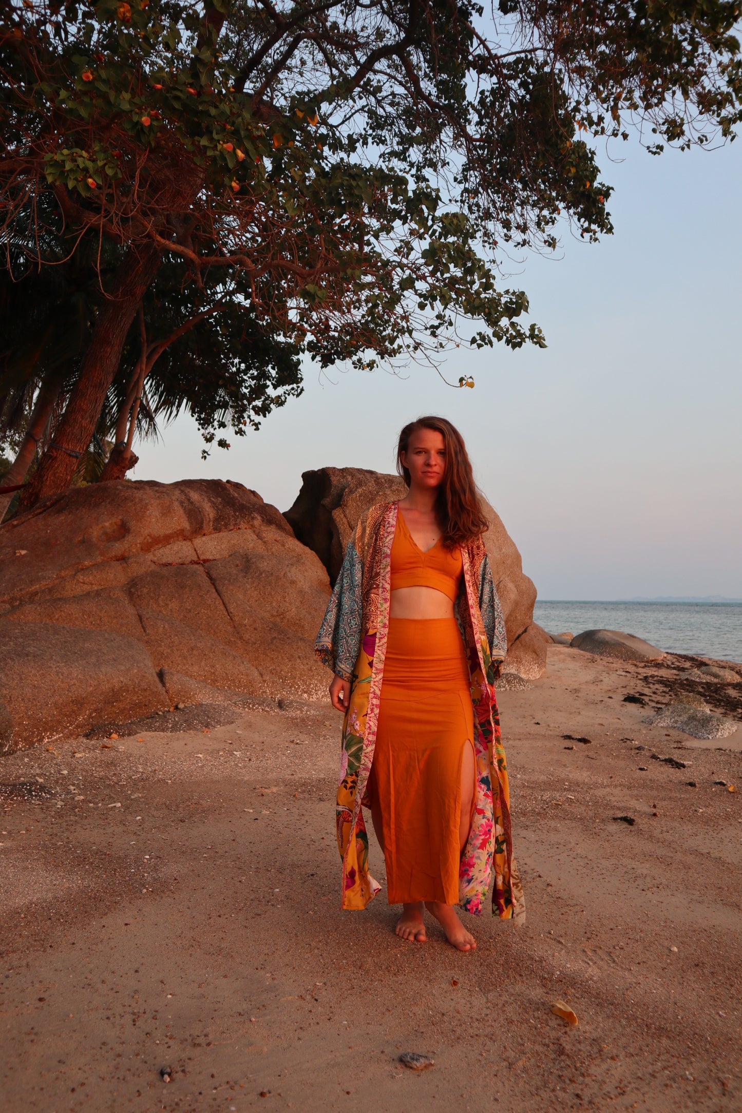 Silk Long Kimono/ Sunset Magnolia