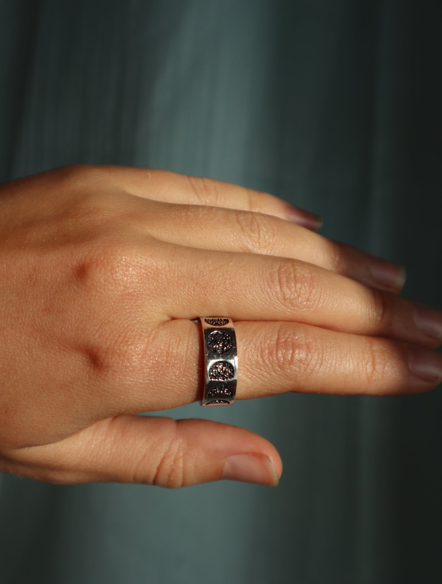 Moon phases silver plated ring