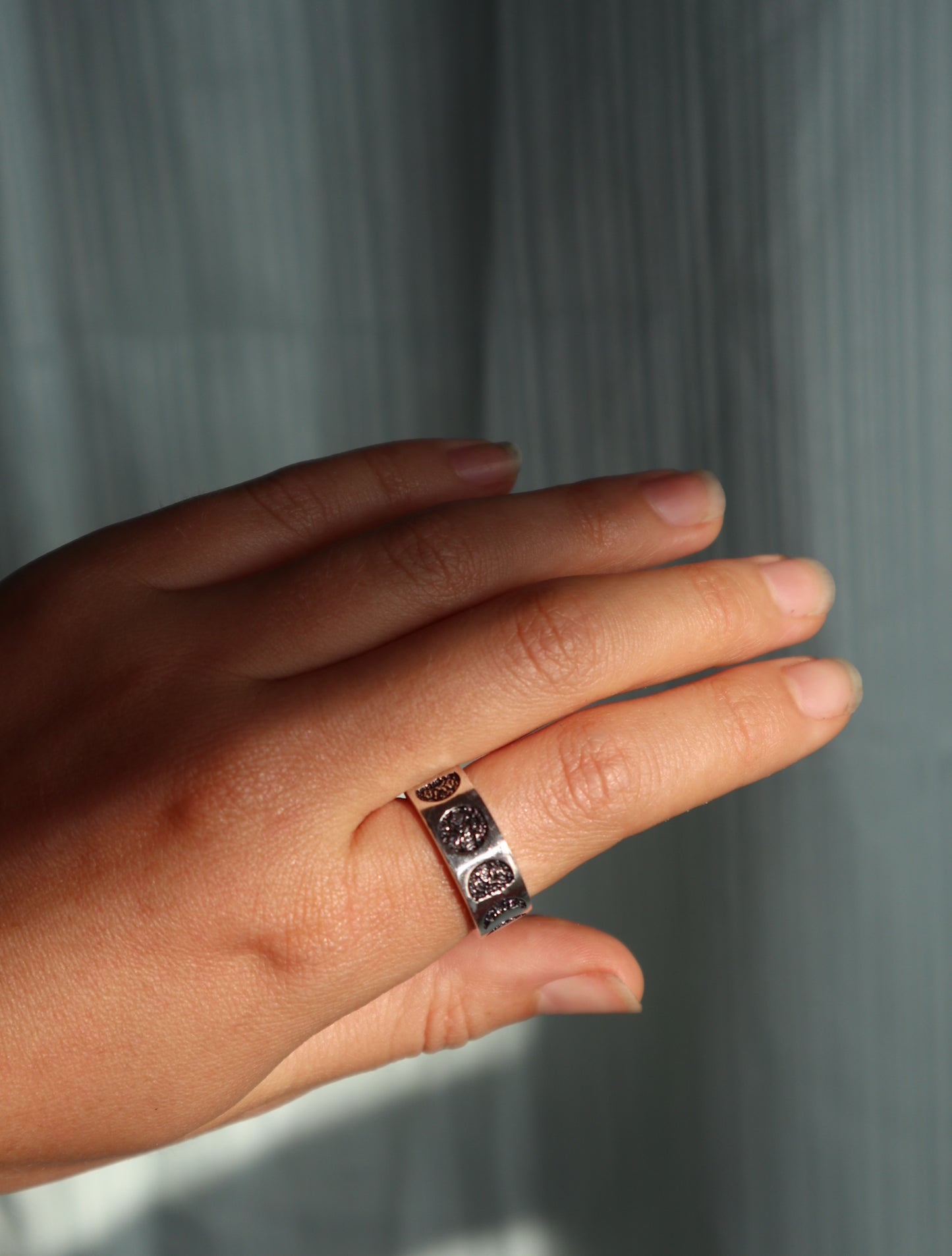 Moon phases silver plated ring