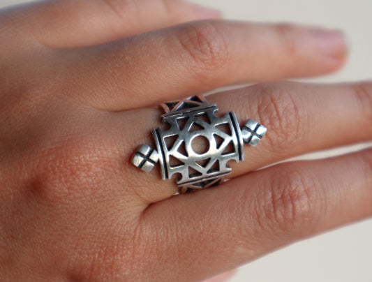 Marriage of opposites silver plated ring