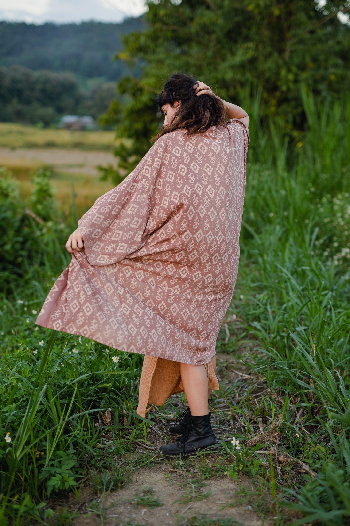 Unisex Block-printed Long Kimono