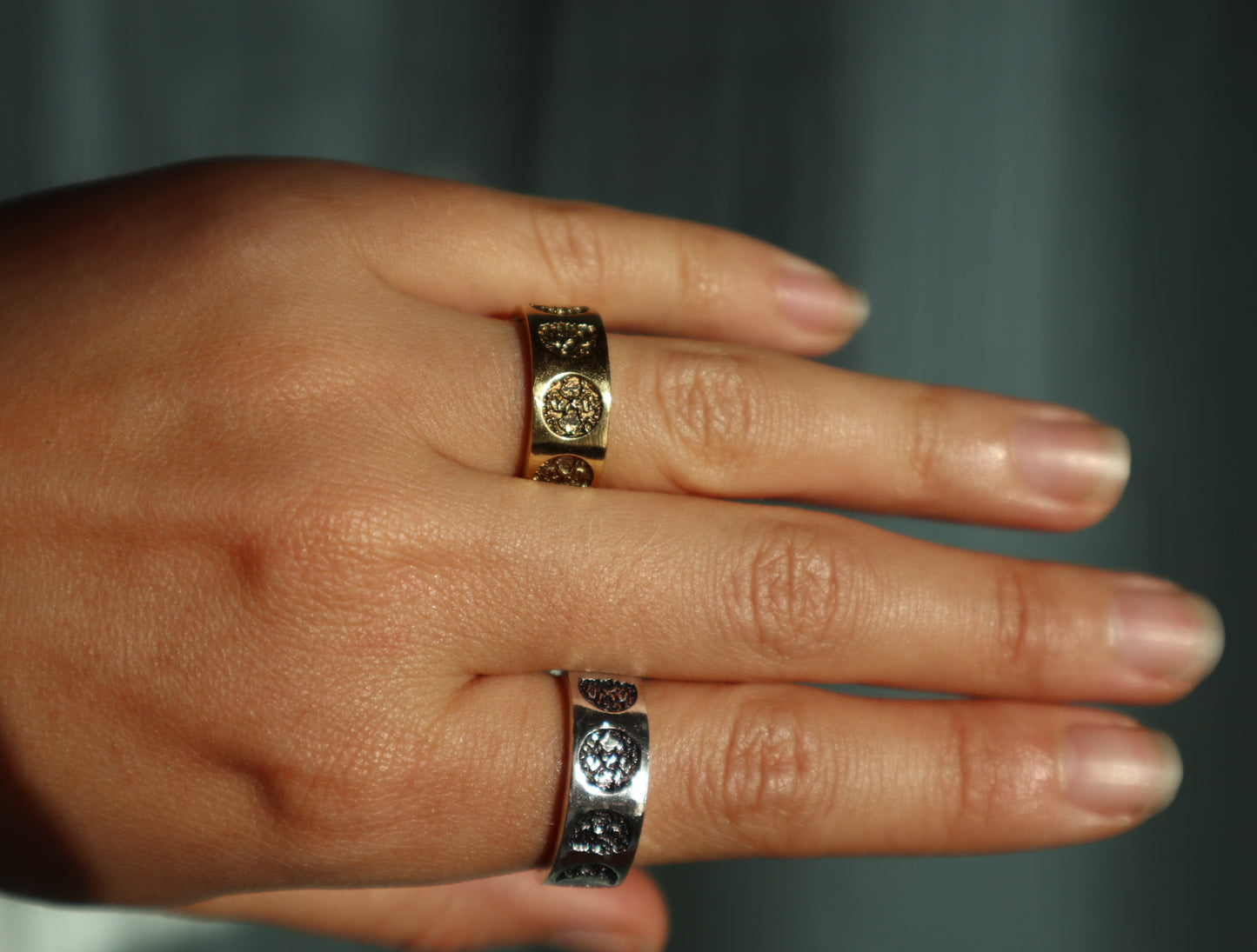 Moon phases silver plated ring