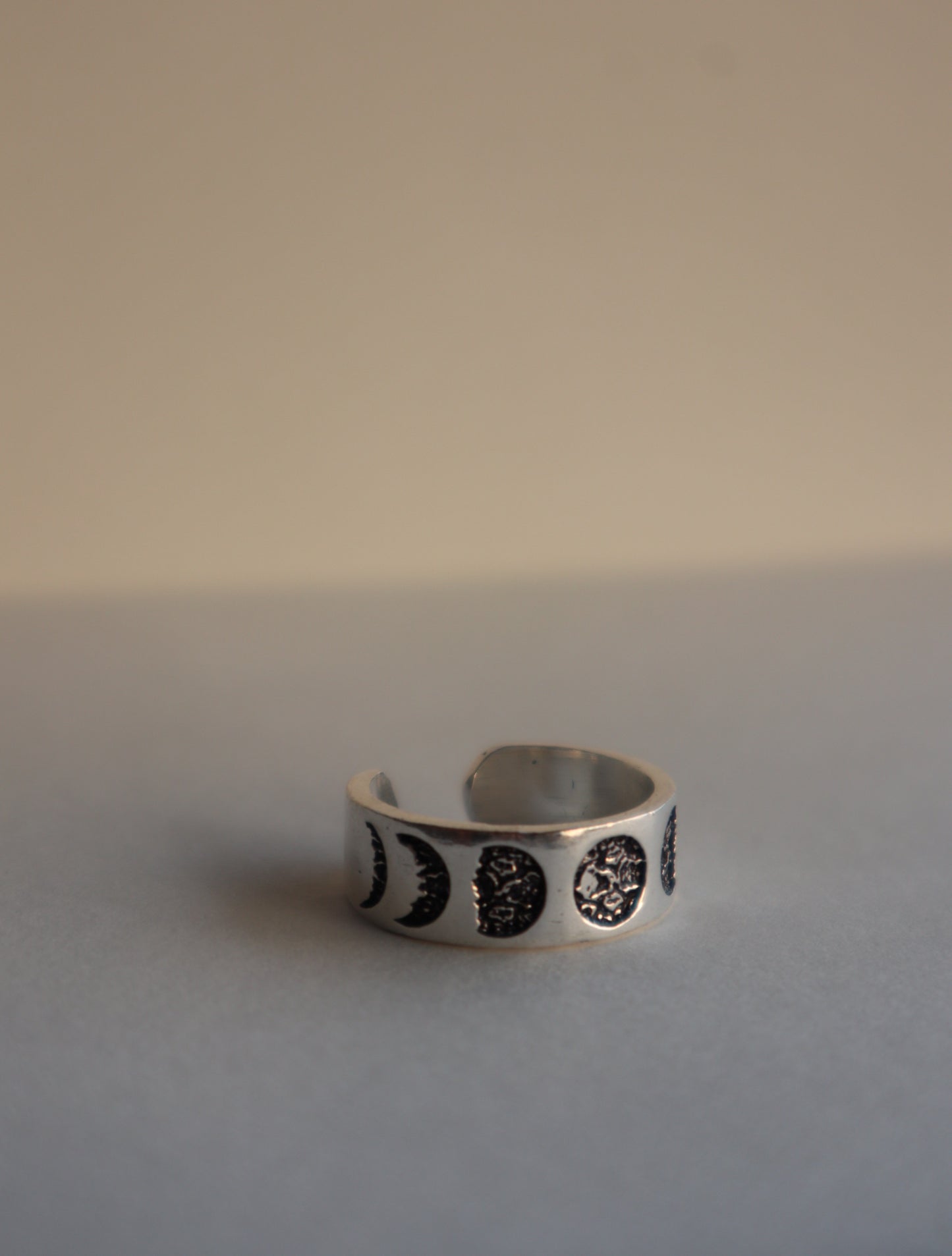 Moon phases silver plated ring