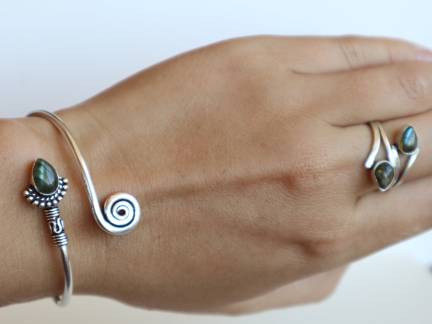 Silver moon set: ring and bracelet