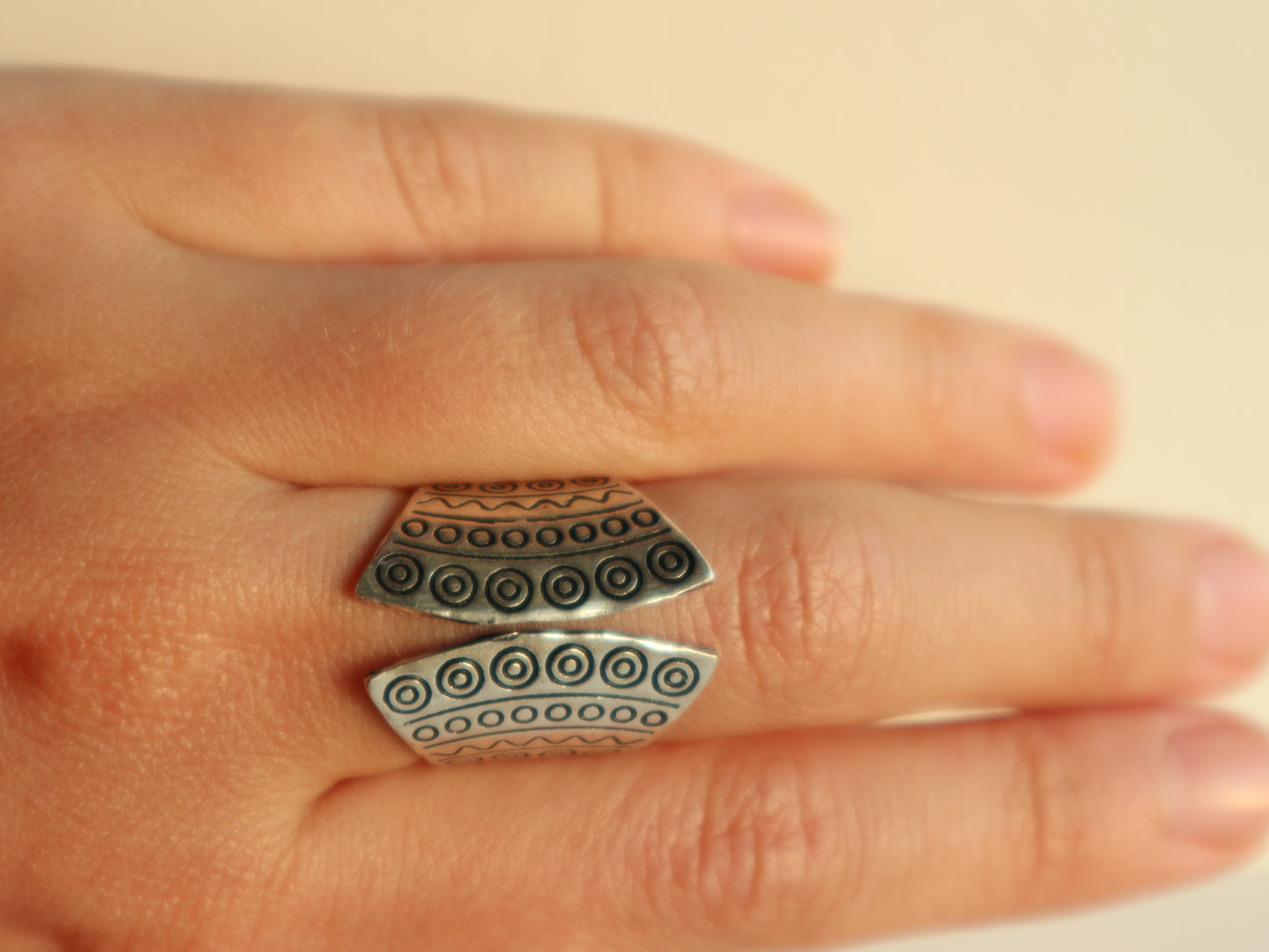 Totem silver plated brass ring