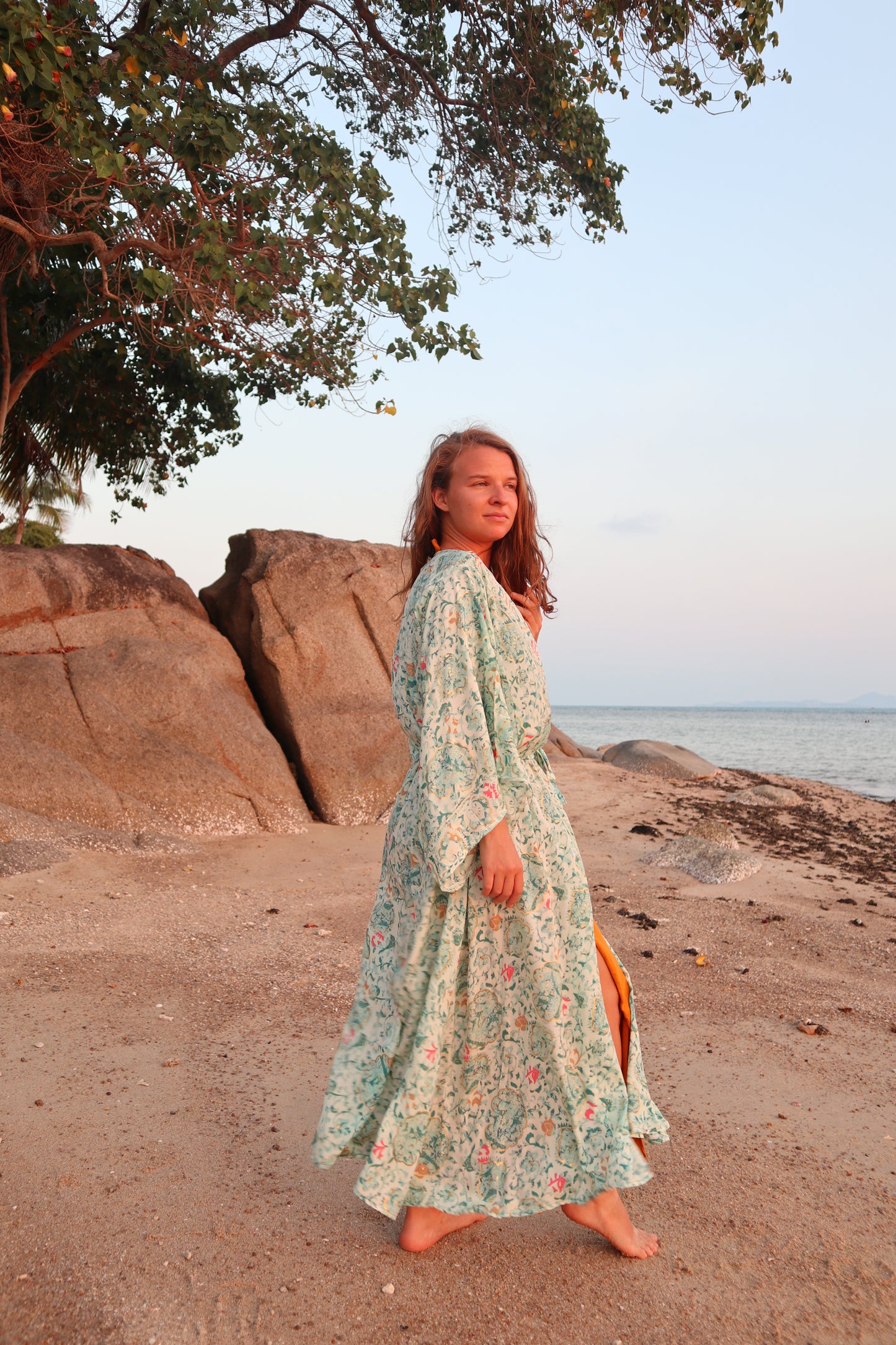 Silk Long Kimono/ Ocean Pearl