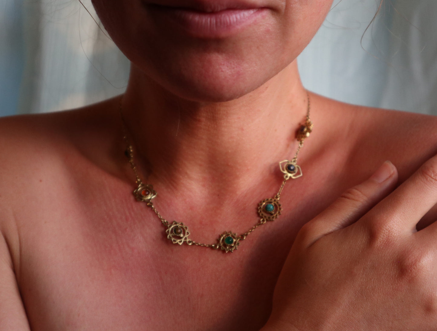 Chakra healing brass necklace