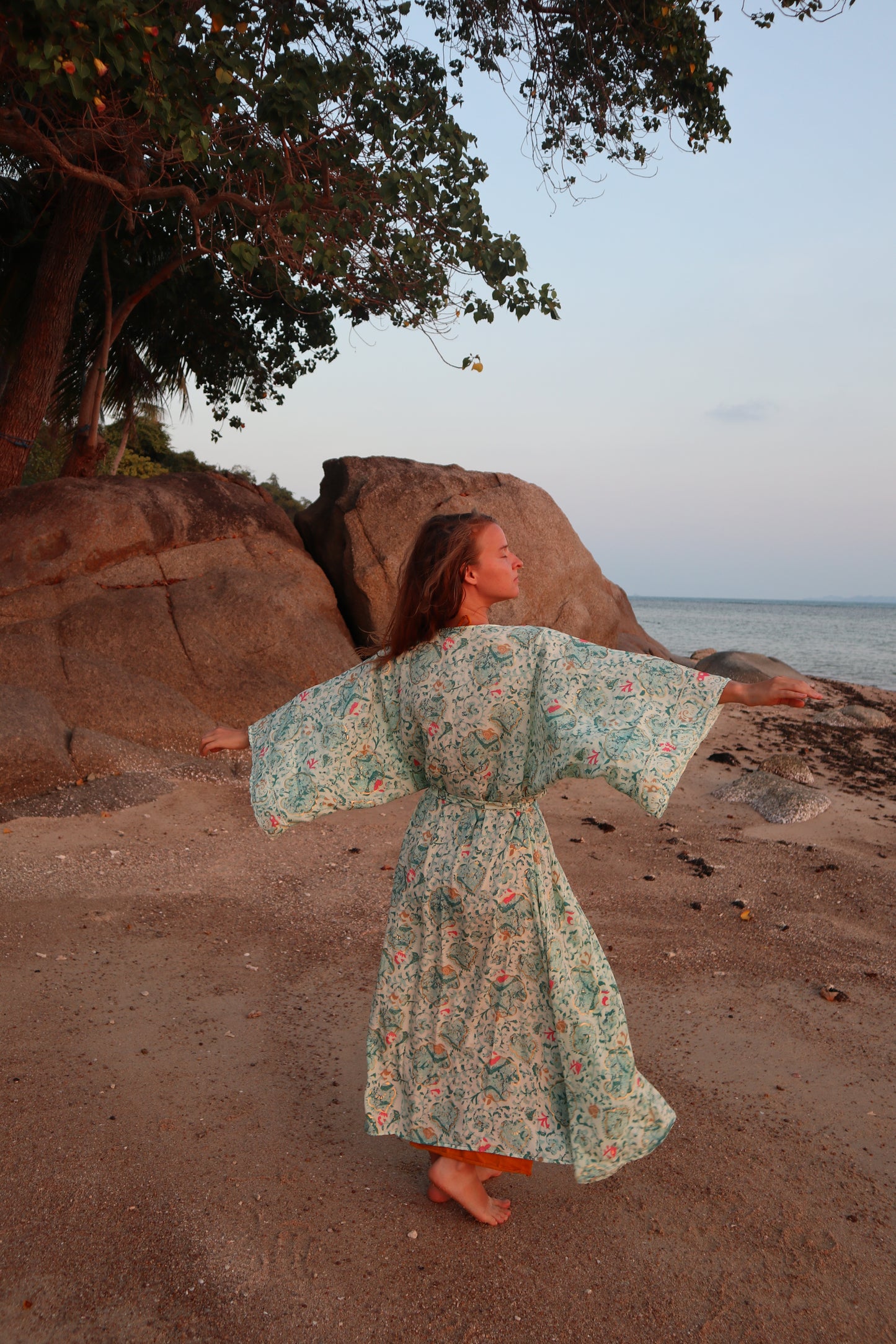 Silk Long Kimono/ Ocean Pearl