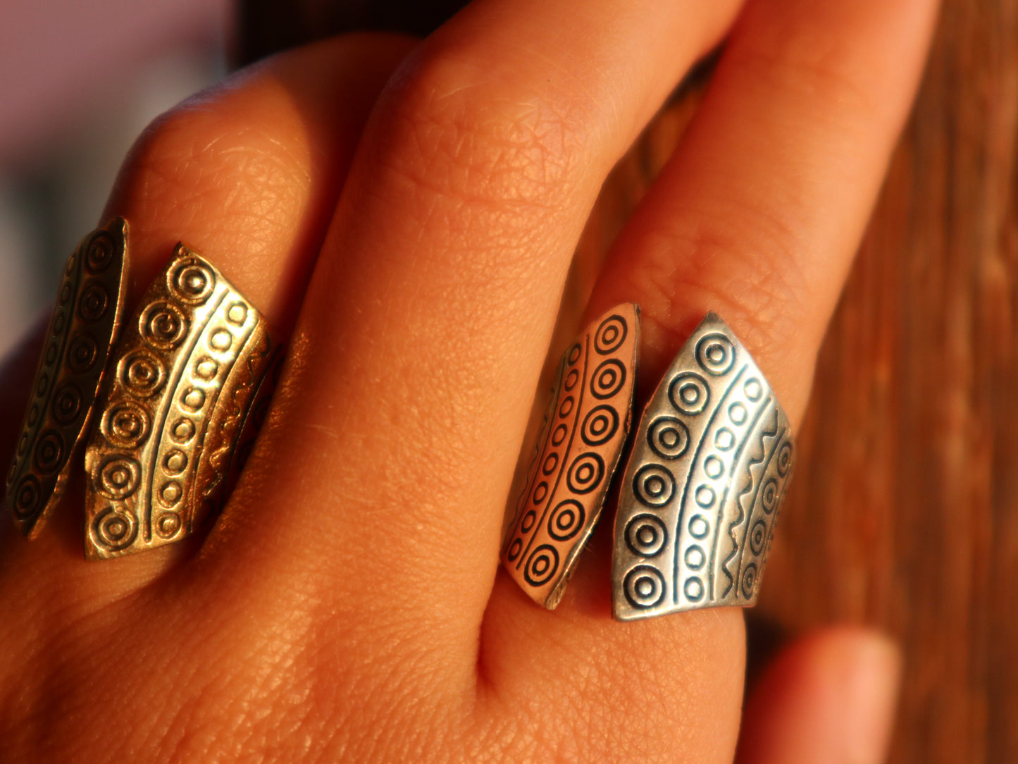 Totem silver plated brass ring