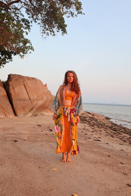 Silk Long Kimono/ Sunset Magnolia